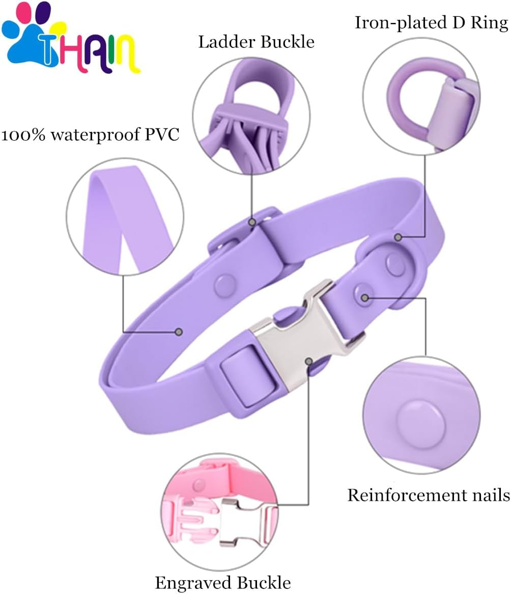 THAIN Personalized Waterproof Dog Collar with Name Plate,Custom Easy Clean PVC Dog Collar with Engraved Buckle ID Name and Number for Small Medium Large Dogs (Navy, M) image number 1