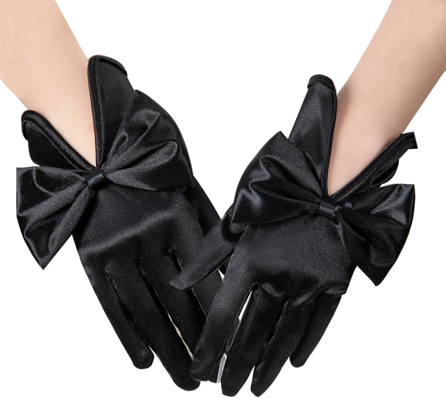Lopsity Women Black Satin Gloves Wrist Length Gloves Bridal Gloves Tea Party Gloves Costume 1920S for Wedding Opera Dinner Party image number 5