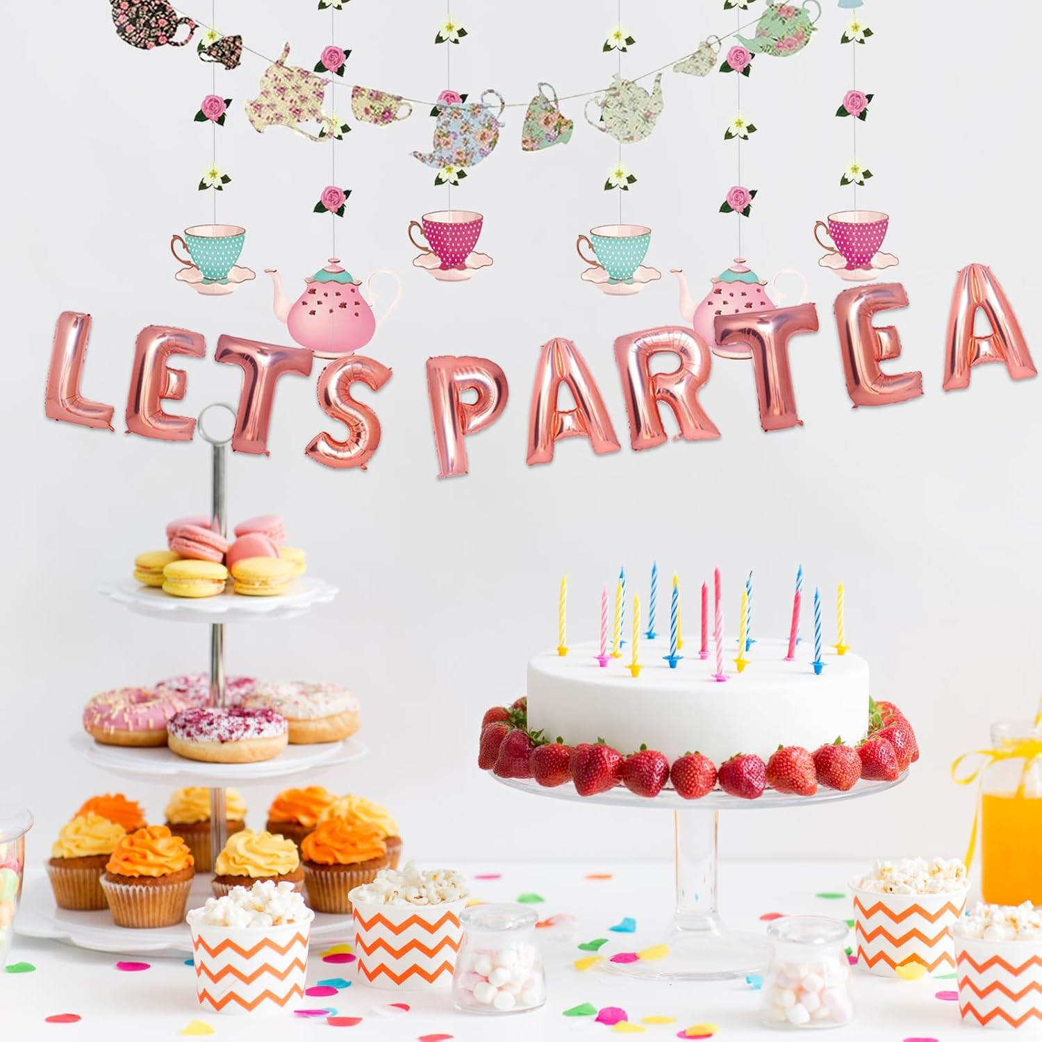 Tea Party Decorations Teapot & Teacup Party Decorations, LET'S PAR TEA Foil Balloon Decorations Princess Tea Party Decorations Tea for Two Party Decorations Suitable for Girls Birthday Party Supplies image number 2