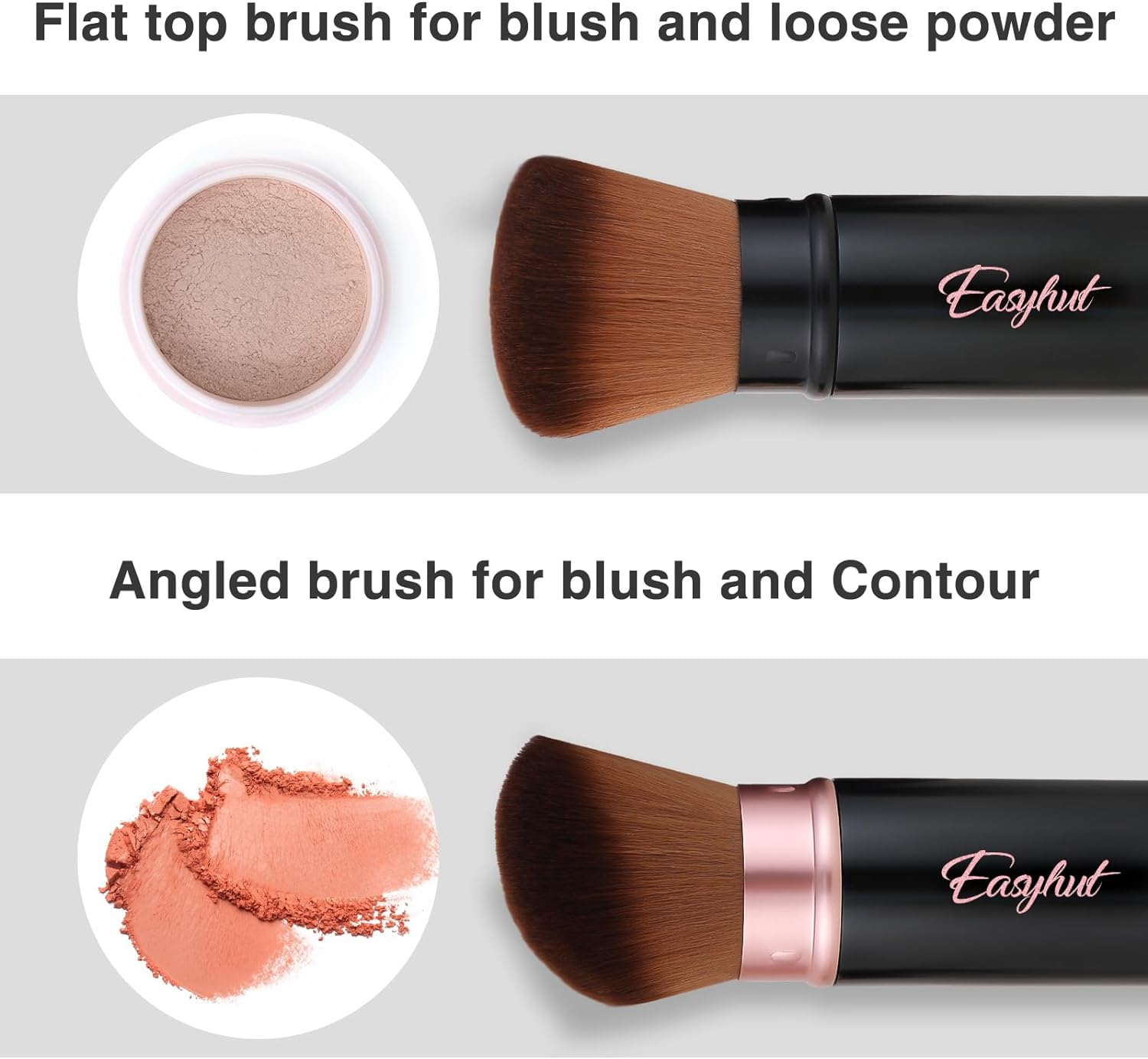 Retractable Kabuki Makeup Brushes 2 Pcs Blush Brushes Set Portable Powder Brushes with Flat and Angled Top for Liquid Cream Cosmetics Travel. (Rose Gold) image number 2