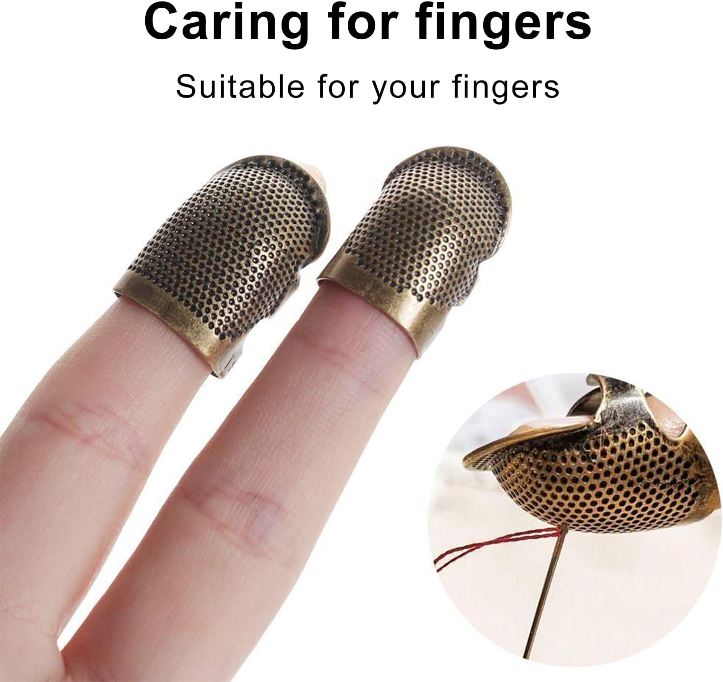 4 Pcs Sewing Thimbles, Funcyboo Adjustable Metal Sewing Thimble Embroidery Finger Protector Thumb Thimble for Knitting DIY Sewing Tools (M) image number 1