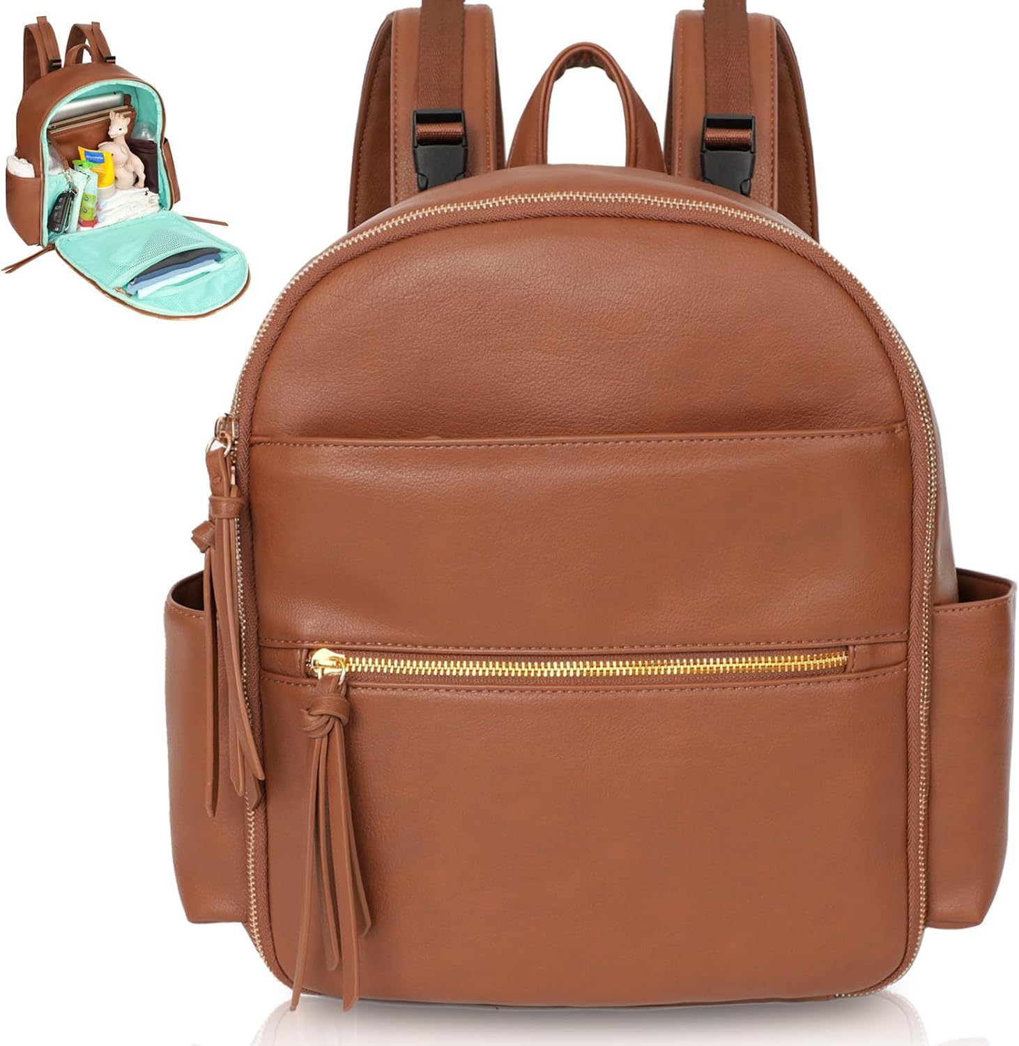 MOMINSIDE Small Diaper Bag Backpack, Mini Baby Diaper Bag, Diaper Bag Organizers, 2 Insulated Pockets, Stroller Straps