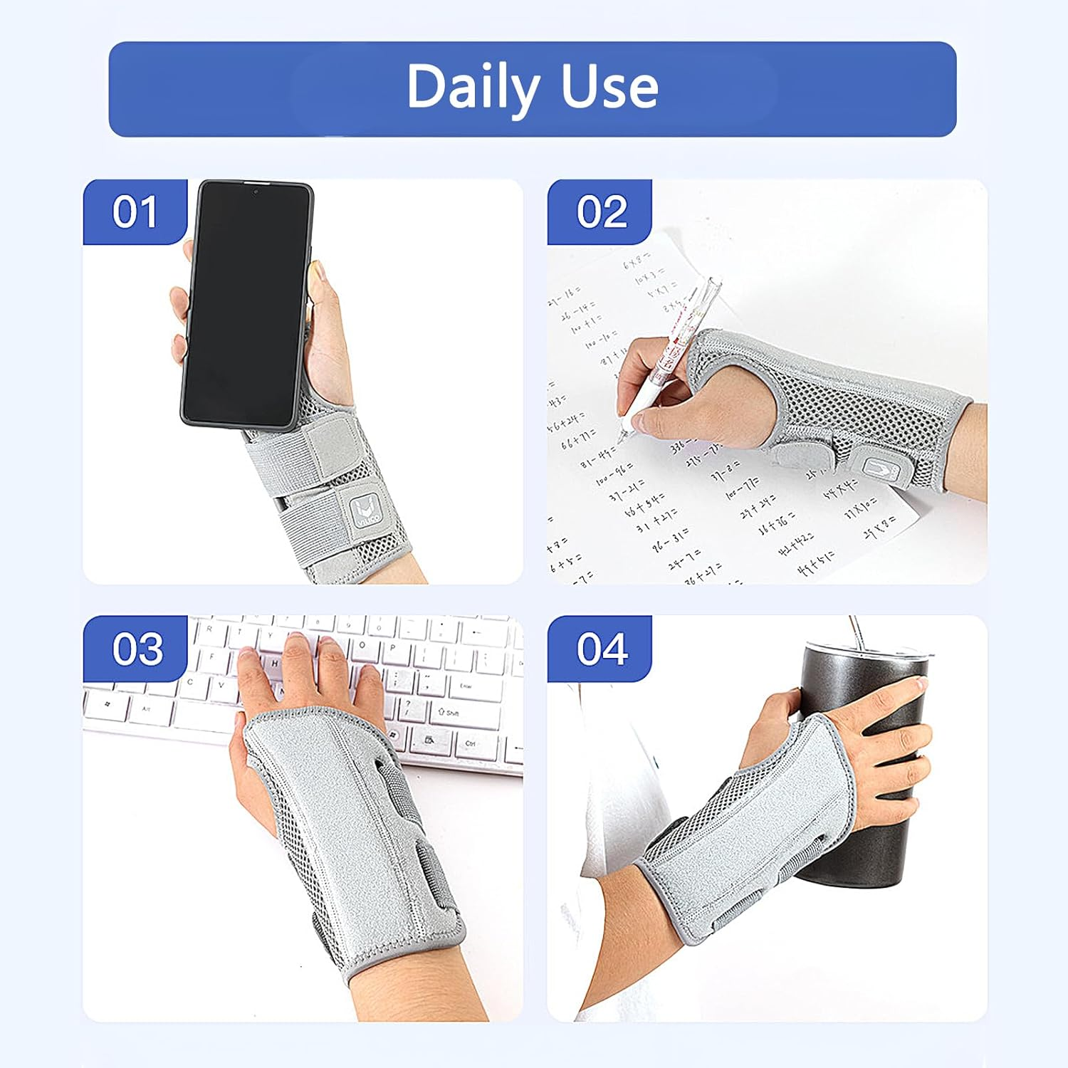 Wrist Support, Carpal Tunnel Wrist Brace for Left & Right Hand, Adjustable Compression Wrist Band for Tendonitis, Arthritis, Wrist Pain Relief, Thumbs Support for Rehabilitation (Left Hand-Gray) image number 2