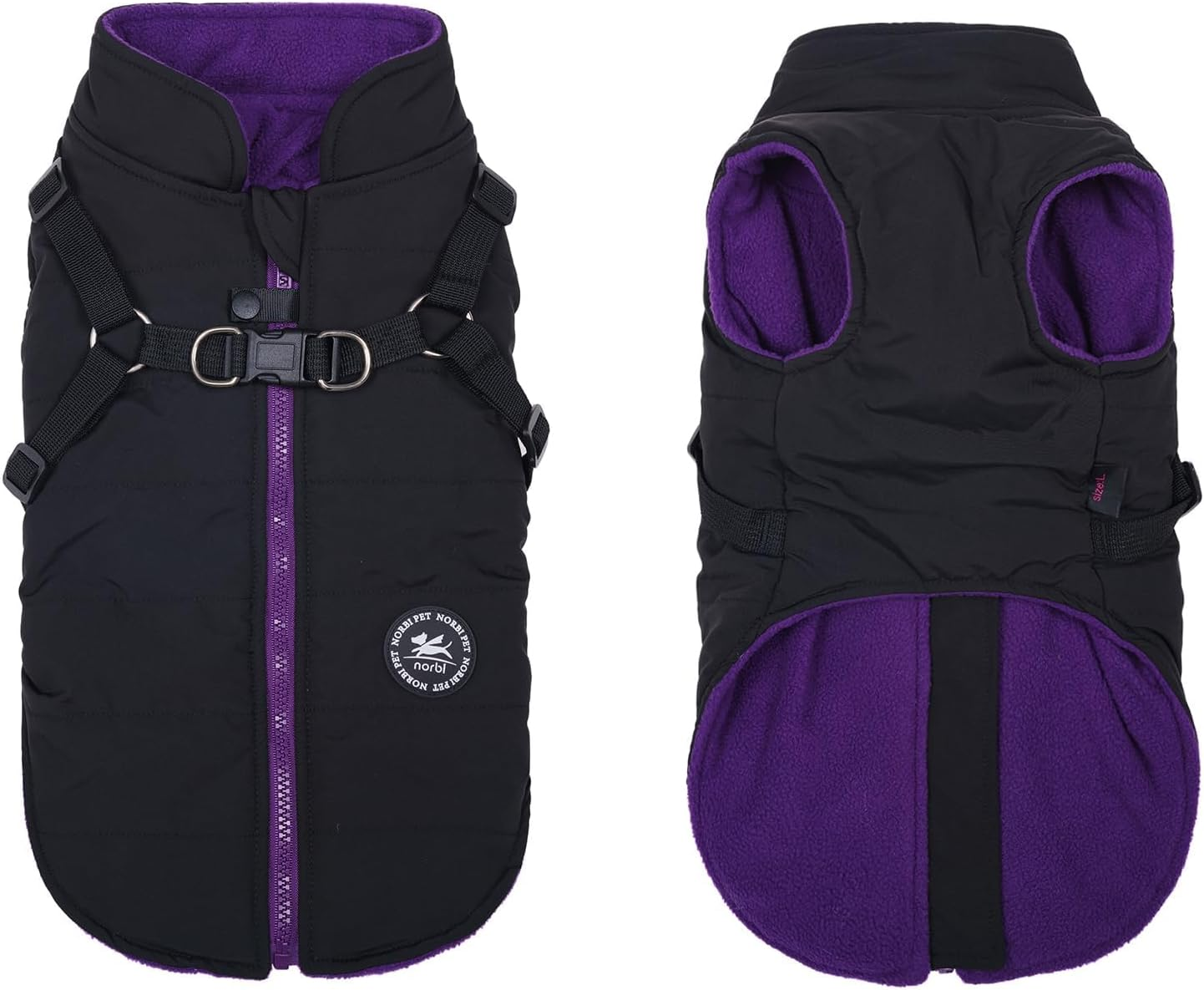 Norbi Dog Winter Coat with Harness Built In, Waterproof Windproof Jacket, Warm Puffer Vest for Small Medium Large Dogs, All Weather Cold Weather Gear for Walking(Black, M) image number 2