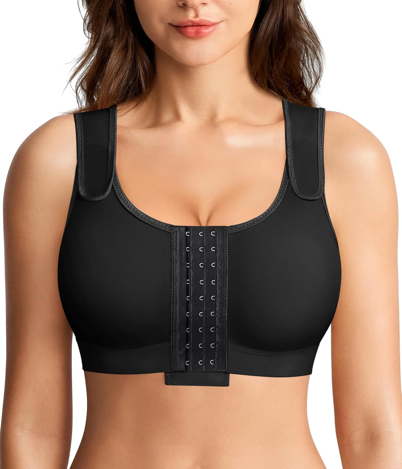 Post Surgery Compression Bras for Women Front Closure Mastectomy Bra with Wide Adjustable Straps Wirefree