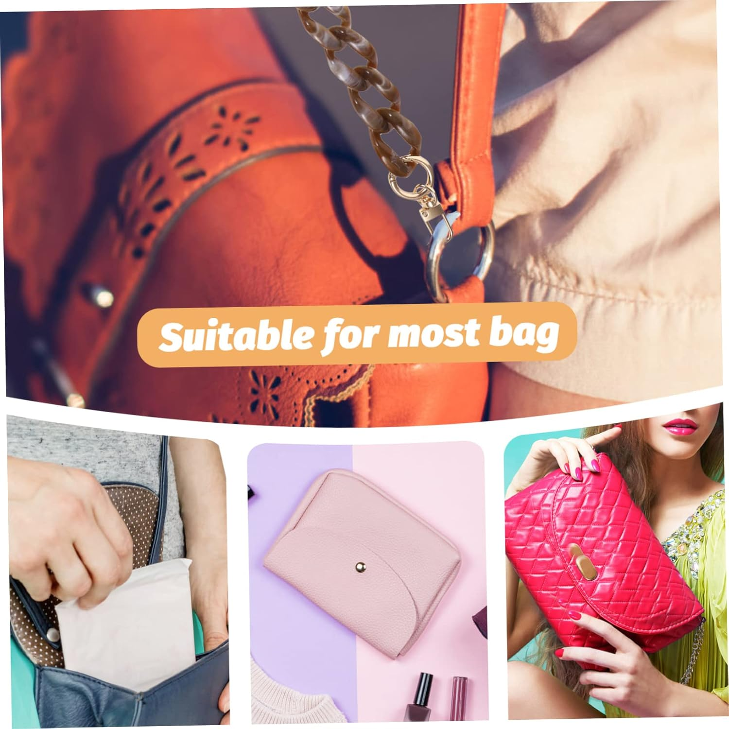 DOITOOL Double End Clasp Long Chain Acrylic Bag Extender Stylish Shoulder Bag Chain for DIY Handbag Re image number 3