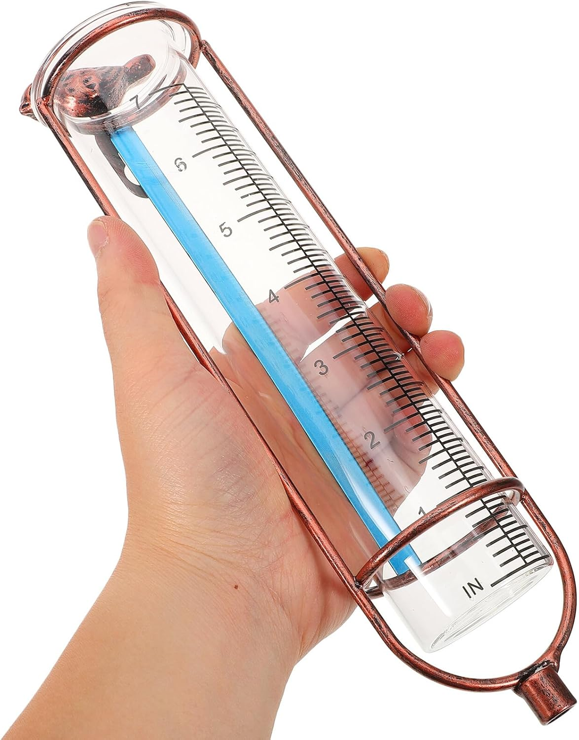 INOOMP Glass Rain Gauge Test Tube with Graduated Scale for Outdoor Garden Lawn Farm Iron Frame Elegant Brass Color Accurate Rainfall Measurement Tool