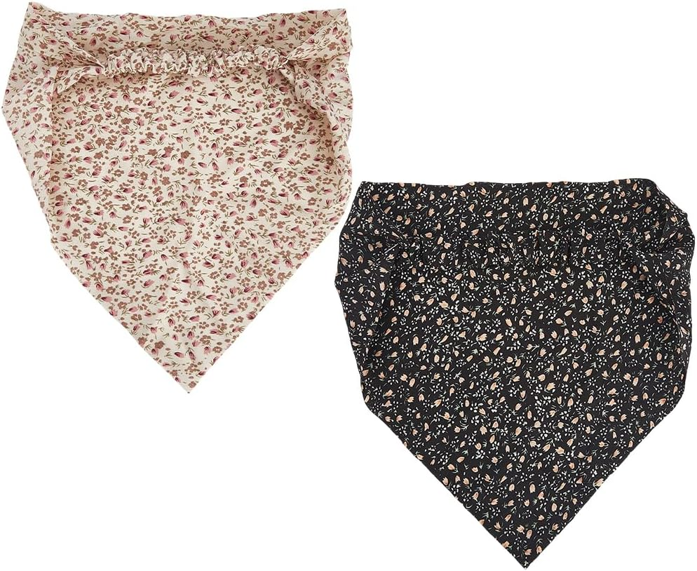CABODYALS Pack of 2 Floral Bandanas Boho Hair Scarf with Daisy Pattern Headscarf Chiffon Summer Vintage Fabric Elastic Triangular Headbands for Women Bridesmaids Weddings Styling Dress Party image number 1