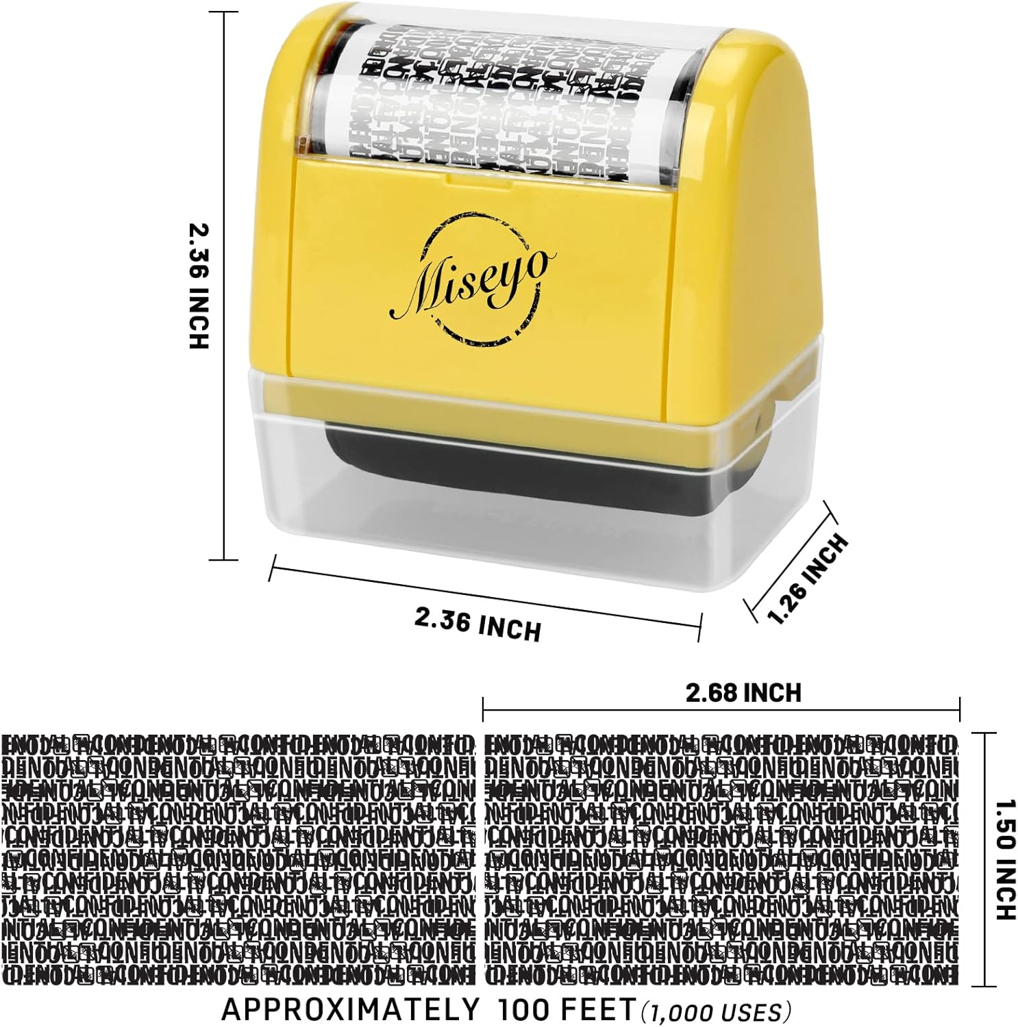 Miseyo Wide Identity Theft Protection Roller Stamp - Yellow (3 Refill Ink Included) image number 6