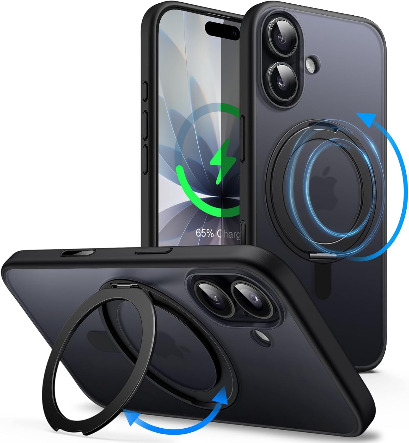 Jetech 360 Degree Rotatable Ring Case for Iphone 17 6.3-Inch with Camera Control Button, Compatible with Magsafe, Slim Shockproof Phone Cover with Stand & Ring Holder (Black)