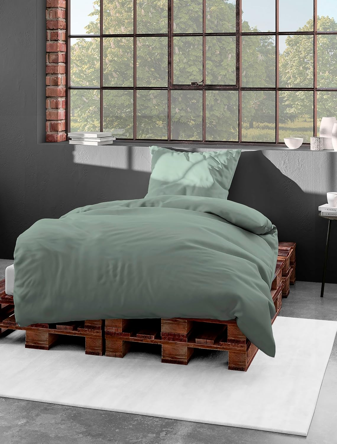 Bierbaum Bed Linen 3899 Mako Satin, 100% Cotton, Designed in Germany, Green 32, 240 X 220 Cm + 2 X 80 X 80 Cm image number 1