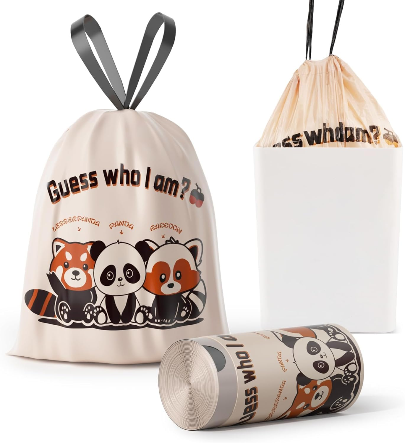 30-Pack 4 Gallon (15L) Panda Print Bin Liners | Colourful Drawstring Garbage Bags | Tear-Resistant & Leak-Proof | Small Trash Bags for Bathroom, Office & Bedroom (45X50Cm) image number 5