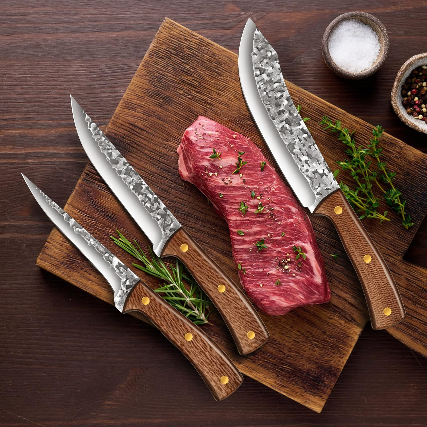 3 Piece Kitchen Knife Set Boning Knife Set &ndash; Razor Sharp Kitchen Knives Full Tang Butcher Knife Set,Boning Knife High Carbon Stainless Steel Cooking Knife Set, Gift Box image number 3