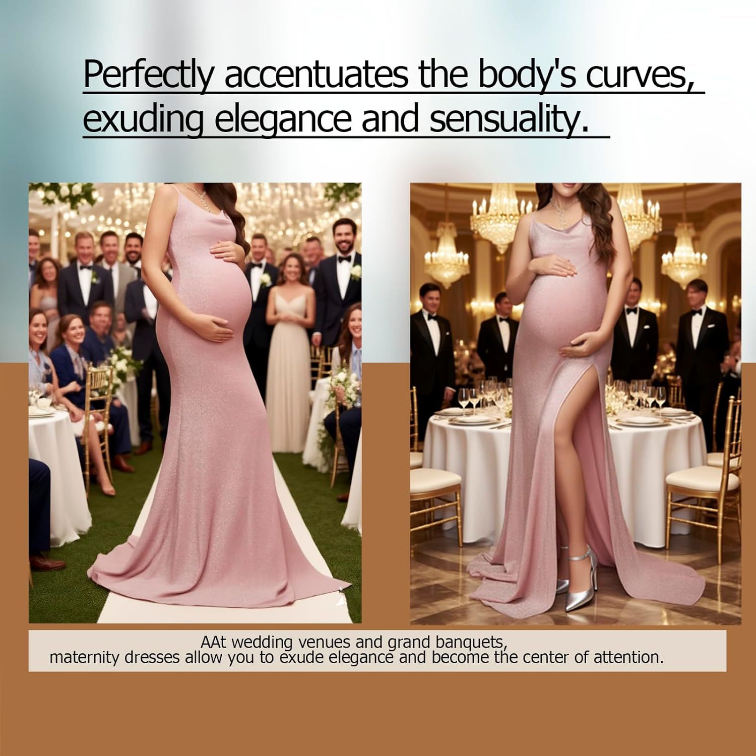 Pink Maternity Off-Shoulder Evening Gown with Thigh Slit - Floor-Length Curve-Hugging Maxi Dress image number 2