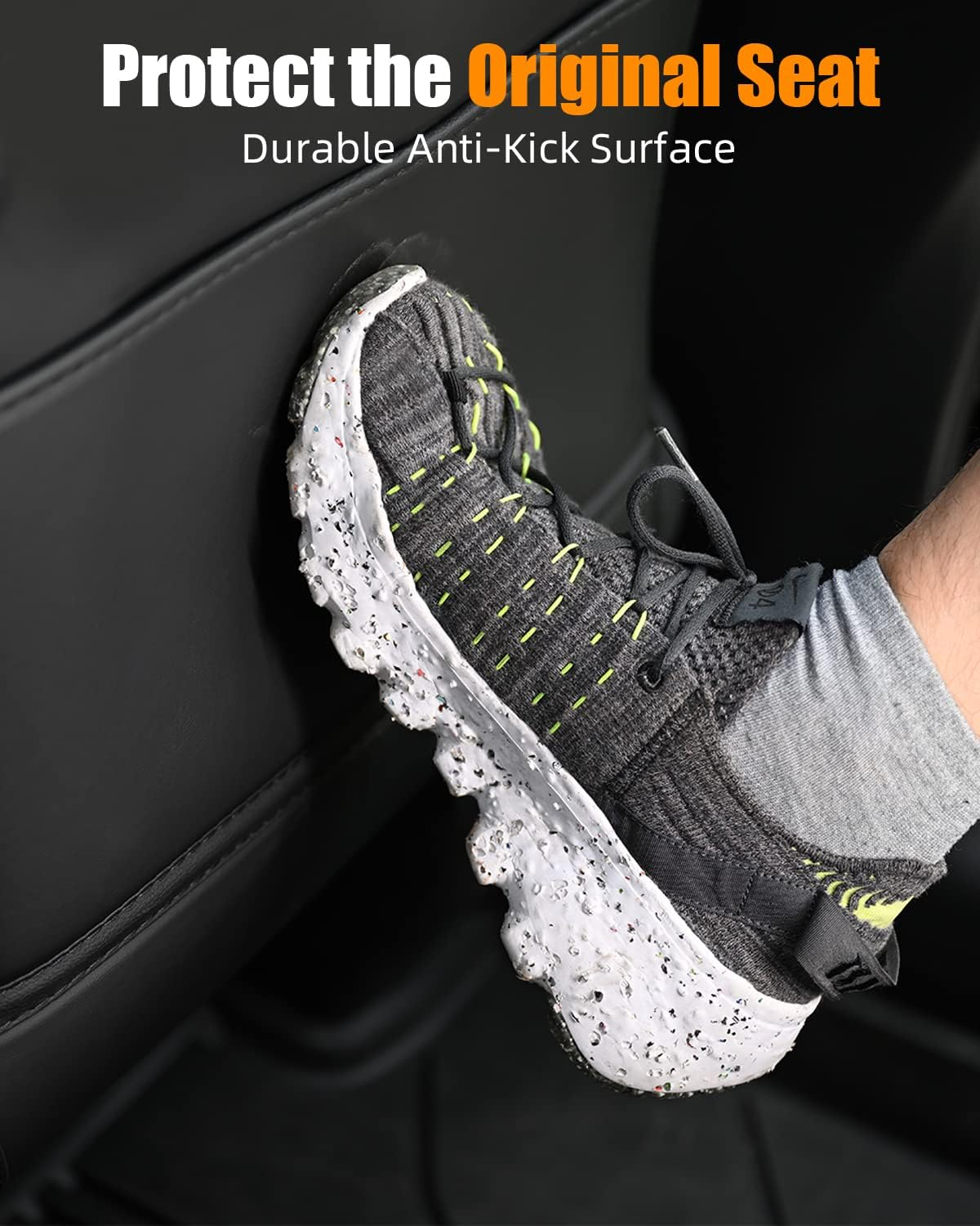 EVANDCAR Tesla Model 3/Y/S Leather Seat Back Protector, Wear-Resistant Car Kick Mats with Organizer Pocket, Set of 2 - Black image number 4