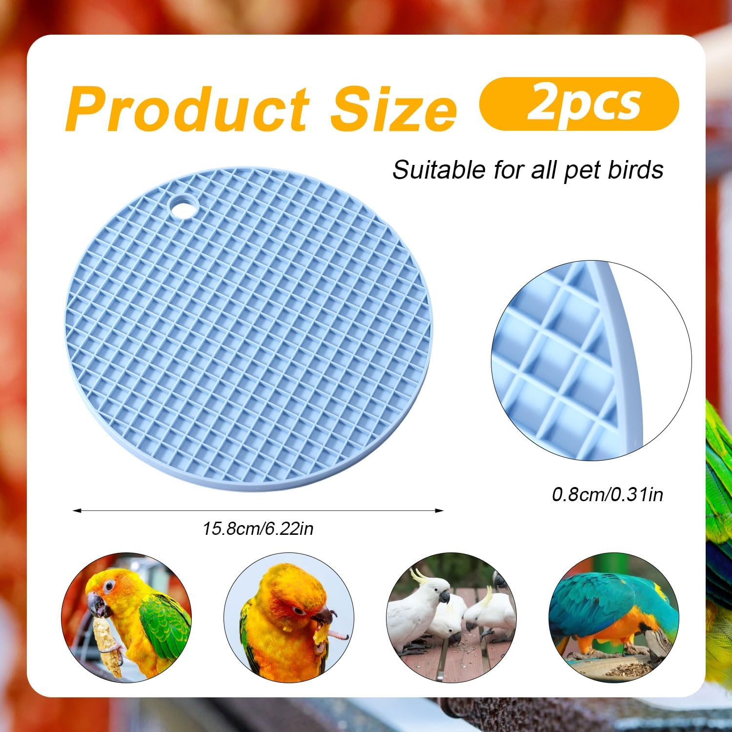 2Pcs Bird Slow Feeder Mats, Parrot Foraging Toys Silicone Feeding Mat Interactive Puzzle for Pet Cockatiel Parakeet Conure Budgies African Grey (Sky Blue) image number 1