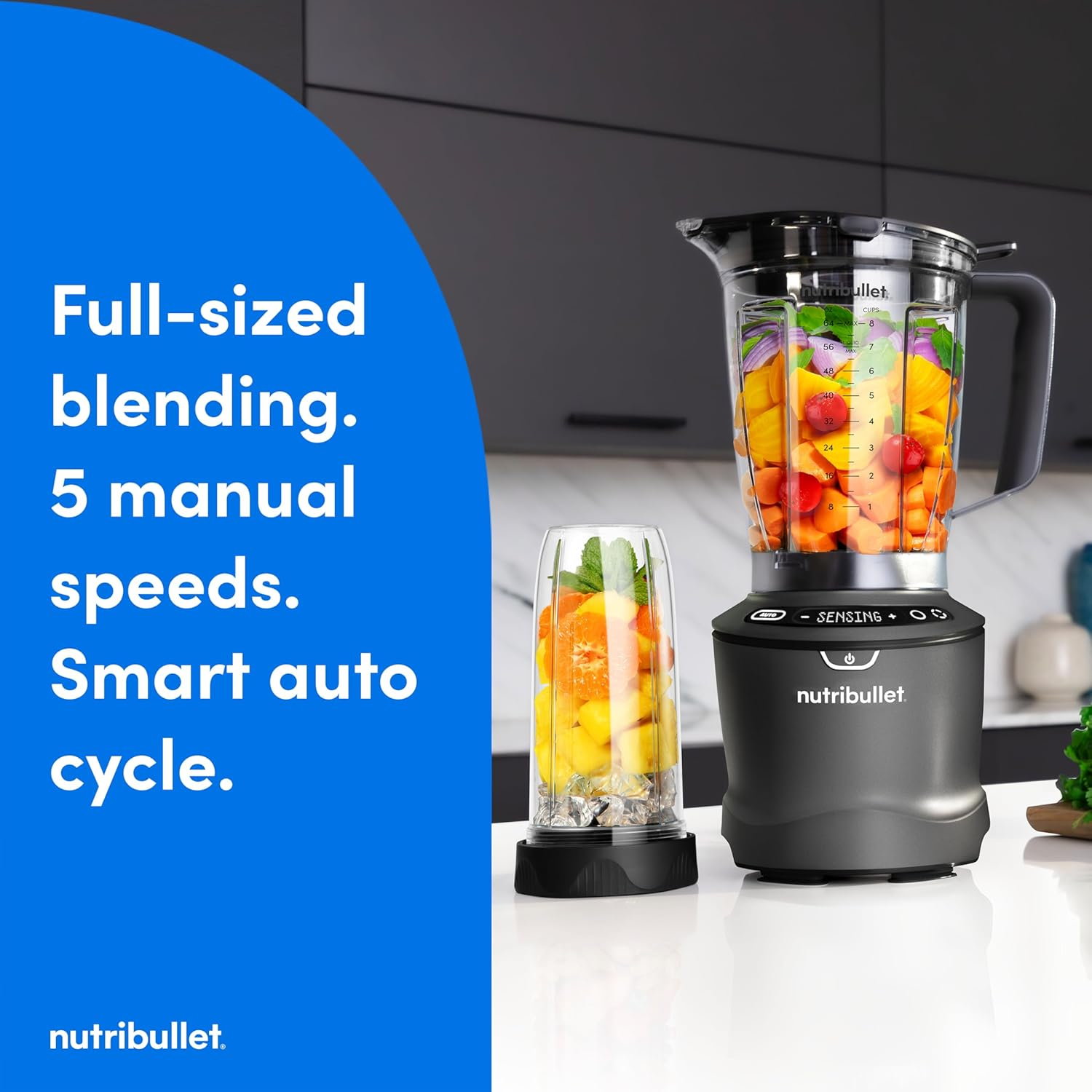 Nutribullet 1500W Smartsense Blender Combo, Full Sized Blender, Blender, with 5 Speeds, Intelligent Auto Cycles. Versatile Full Sized and Personal Blending.