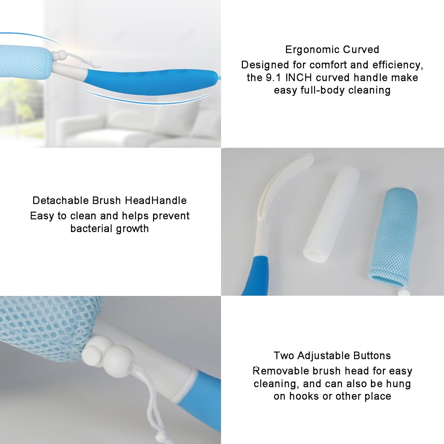 Leetye Mei Long Handled Shower Brush, Non-Slip Long Handle Bath Brush, Back Body Brush Gentle Exfoliating and Lather Well Deep Cleansing Long-Lasting for Body