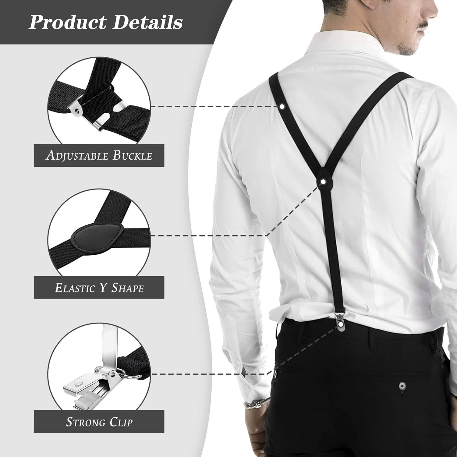 YBVABE Suspenders and Bowtie Set - Adjustable Elastic Y Shape with Strong Clips - Bow Tie and Suspender Set for Men and Women image number 4