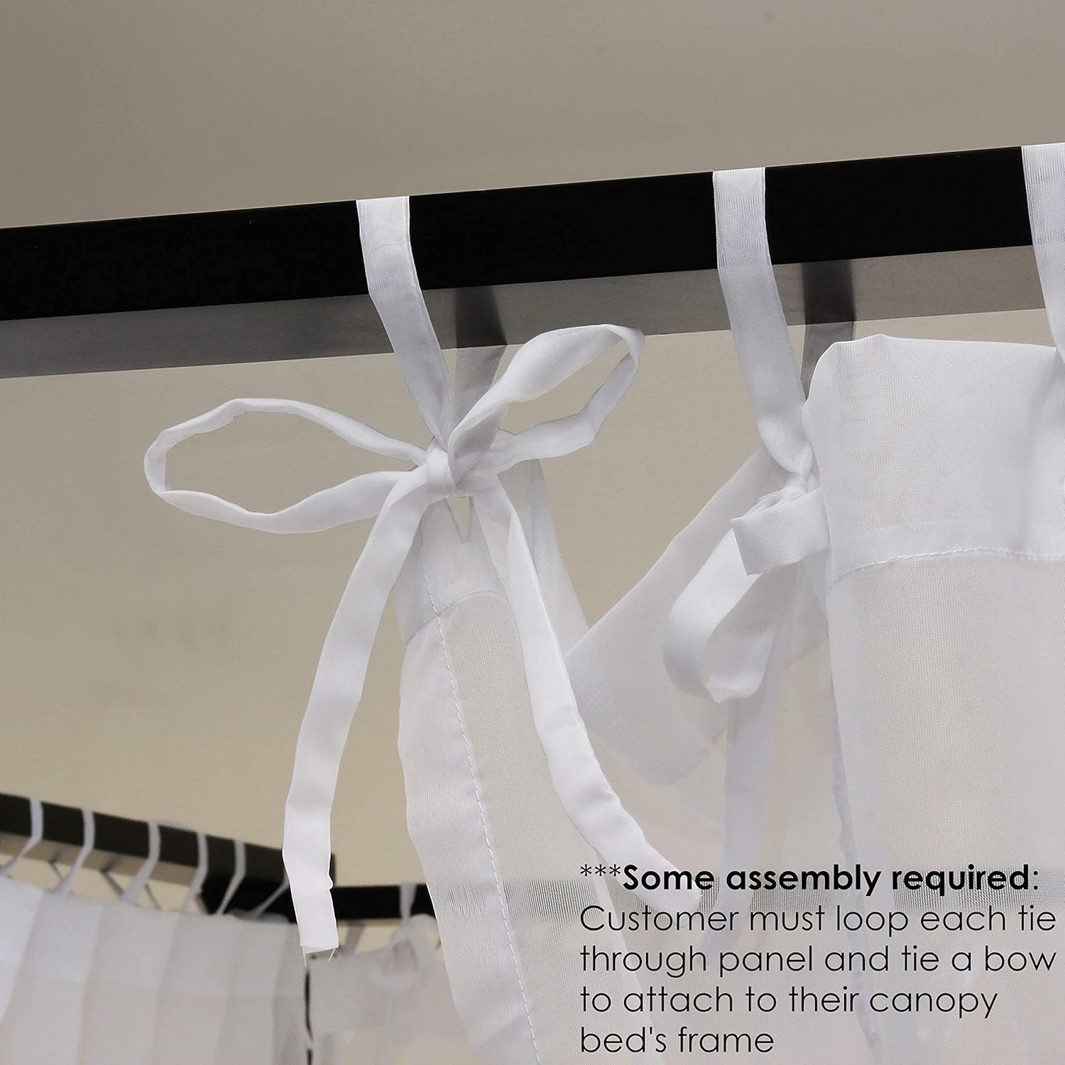Canopy Bed Panels with Top Ties and Tie Backs, White Sheer for All Bed Sizes. image number 2