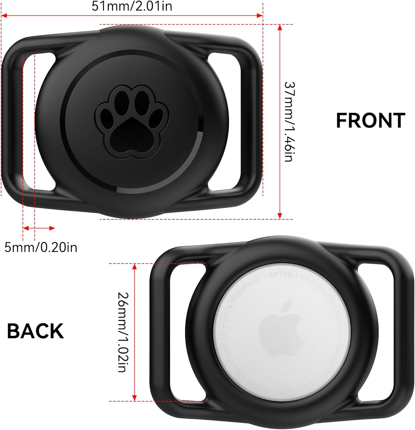 Citymore for Apple Airtag Dog Collar Holder,2Pack Waterproof Air Tag Cat Collar,Soft Silicone Airtag Case for Dogs&Cats,Apple Air Tag Holder for Pet Collar - Fits All Width Collars image number 1