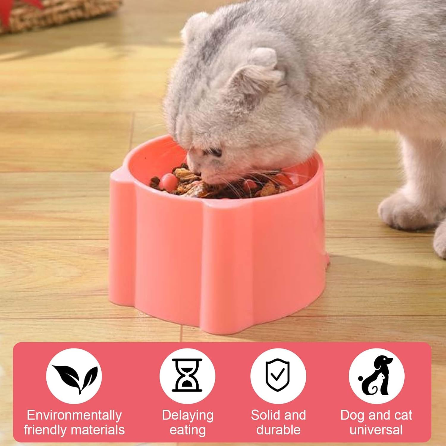 2 Pack Slow Feeder Cat Bowls, Raised Spill Proof Slow Eating Pet Food Dishes for Neck Support, Cat Puzzle Feeder anti Gulping, Suitable for Cats and Small Dogs (Pink, Blue)