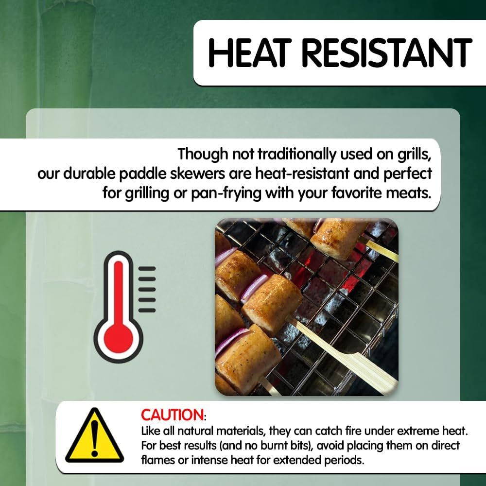 300 Pcs Bamboo Skewers, Wide Flat Paddle Wood Skewer - Teppo Picks for Parties, Appetizers, Marshmallows, Fruits, Grilling Barbecue (BBQ) - by Mobi Lock