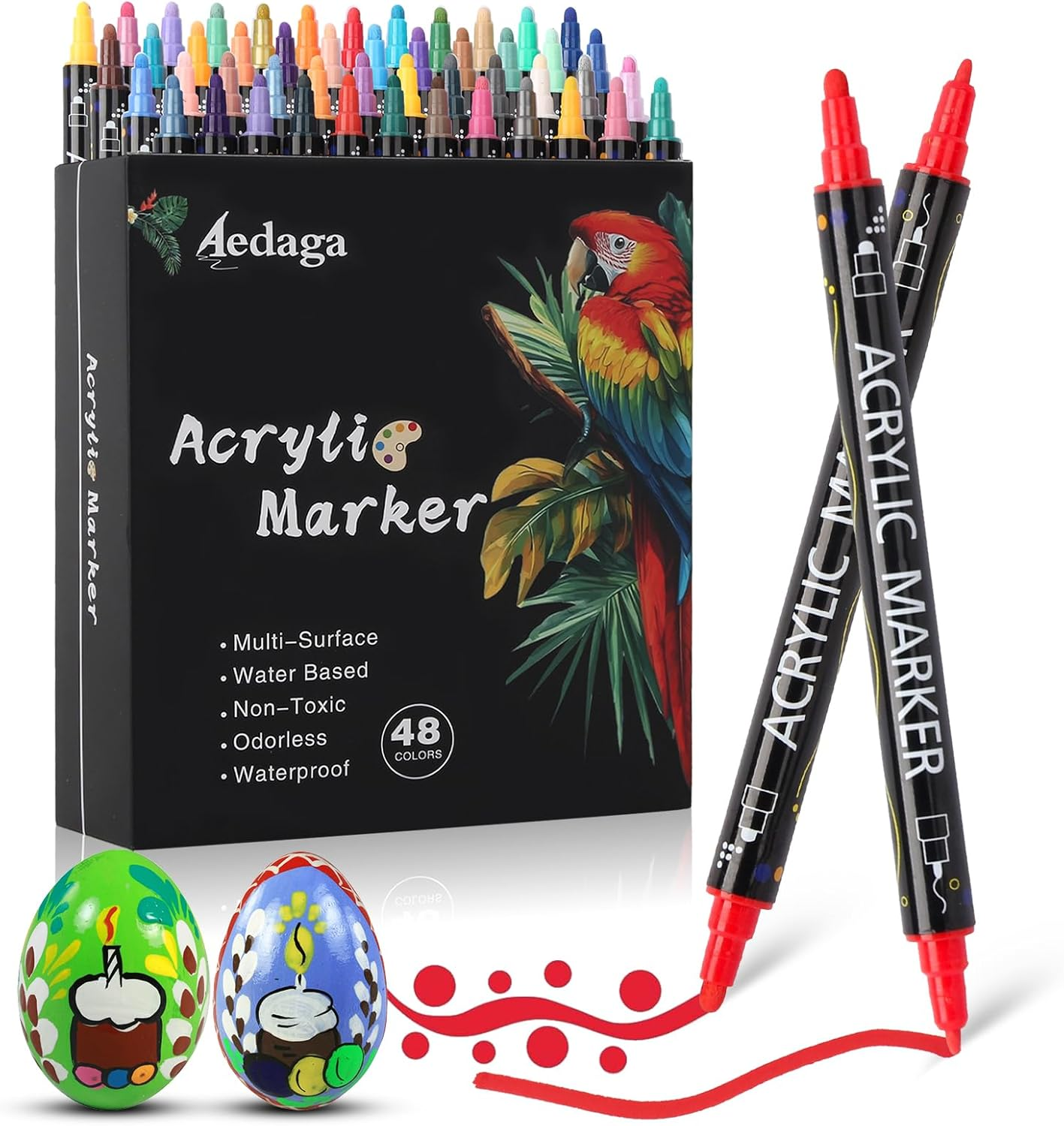 24 Colors Acrylic Paint Pens,Acrylic Paint Markers Dual Tip with Fine Tip and Dot Tip,Dot Maker for Kids Adults, Glass, Stone, Wood, Canvas, Paper, Pottery