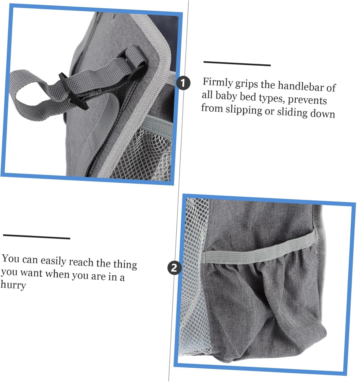 Hanging Diaper Organizer Bag for Nappy Storage Crib Pouch Grey Snowflake Material Easy Attachment to Bed for Quick Access to Essentials