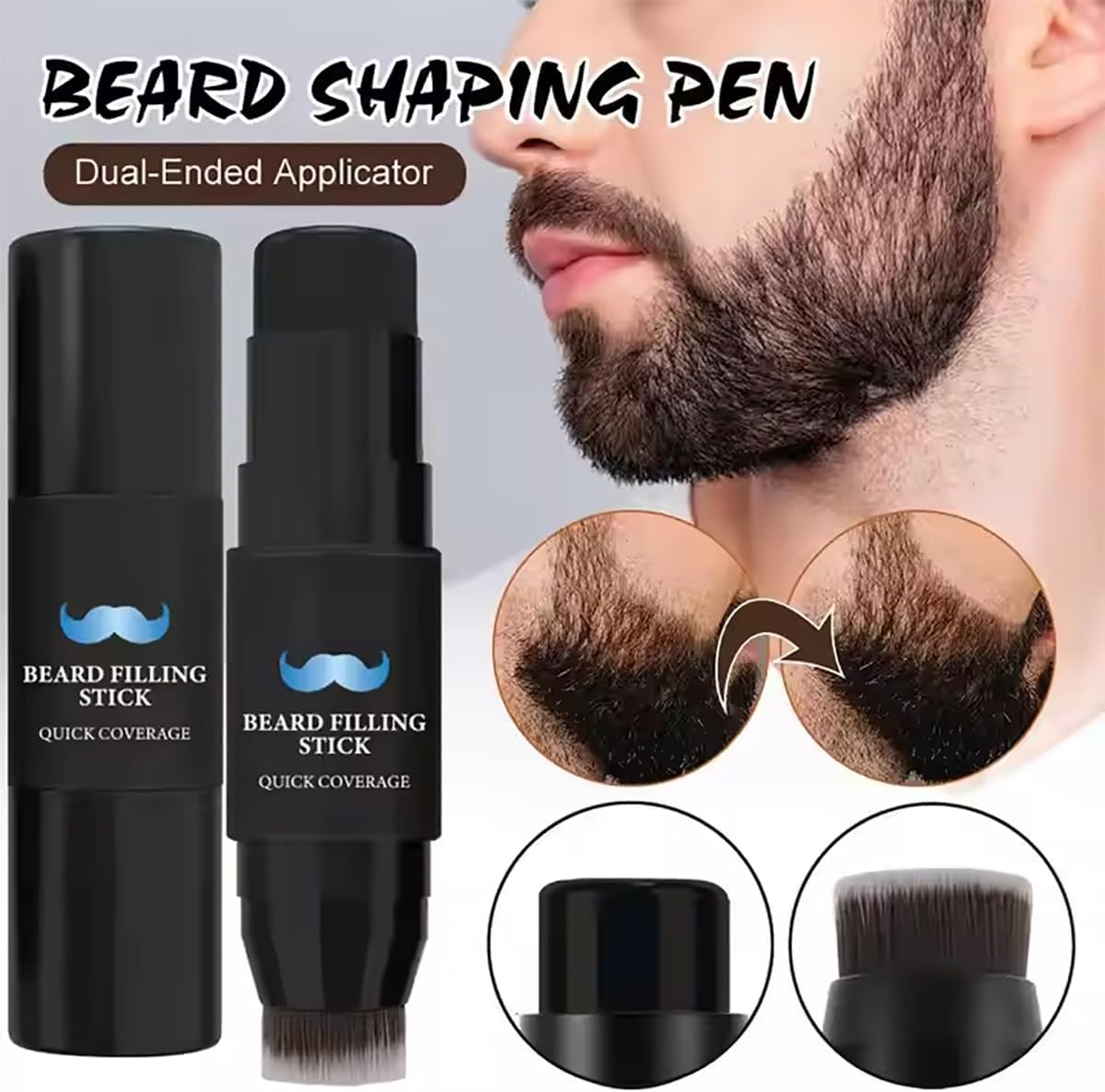 Beard Filling Stick, 2-In-1 Pencil Filler with Brush for Men，Sweatproof Waterproof Root Cover up Pen Long Lasting Coverage Natural Finish Beard Filling Stick Enhances Moustache and Hair Makeup (#01)
