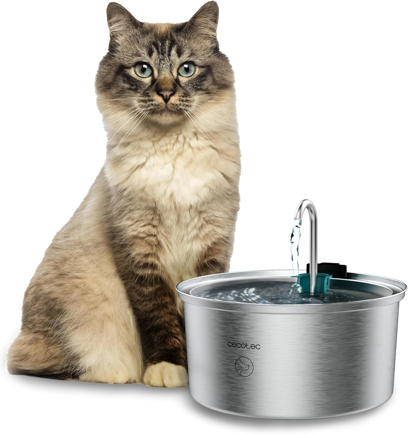 Cecotec Pumba 3200 Refresh Stainless Steel Automatic Pet Fountain for Cats, Stainless Steel, High Performance Filter, Quiet, Waterfall Design, IPX4, Easy Cleaning image number 2