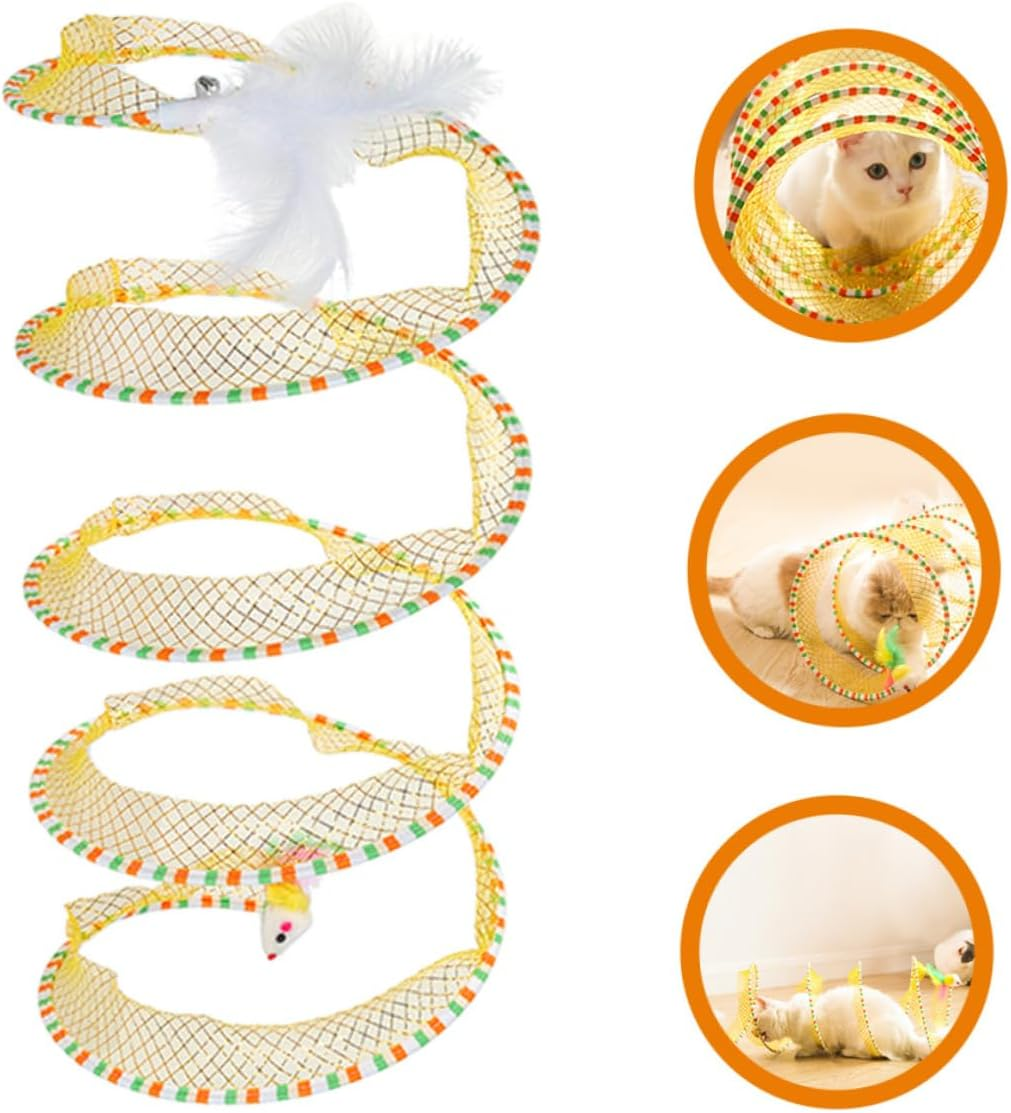 FOMIYES Cat Tunnel Toy 25Cm Spiral Folding Cat Tunnel Indoor Interactive Toys for Fun Indoor Fun and Exercise - Yellow image number 4