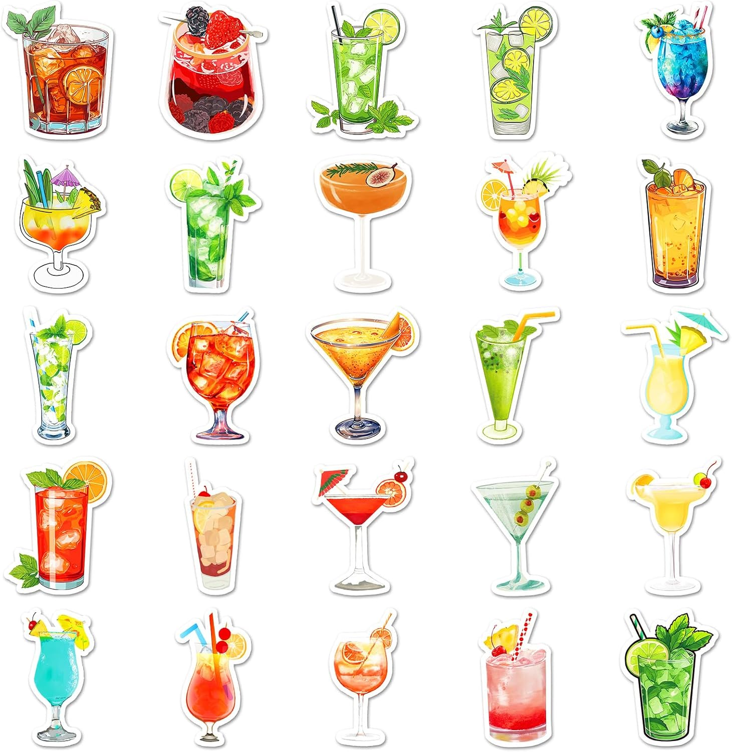 50 Packs Cocktails Stickers Water Bottles Laptop Phone Motorcycle Computer Guitar Skateboard Hydroflasks Cocktails Vinyl Sticker Waterproof Aesthetic Trendy Decals for Teens Girls Adults