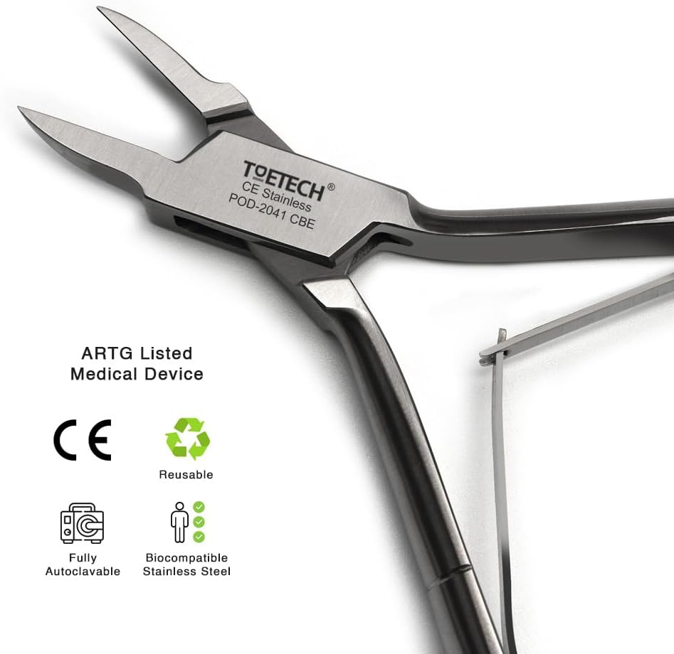 TOETECH&reg; Flame Head Nail Clippers for Men with Thick or INGROWN Toenails Podiatrist Toenail Clipper Set 5 Inch Heavy Duty INOX Flamehead Ingrown Nail Cutter Medical Grade Stainless Steel Premium Quality image number 4