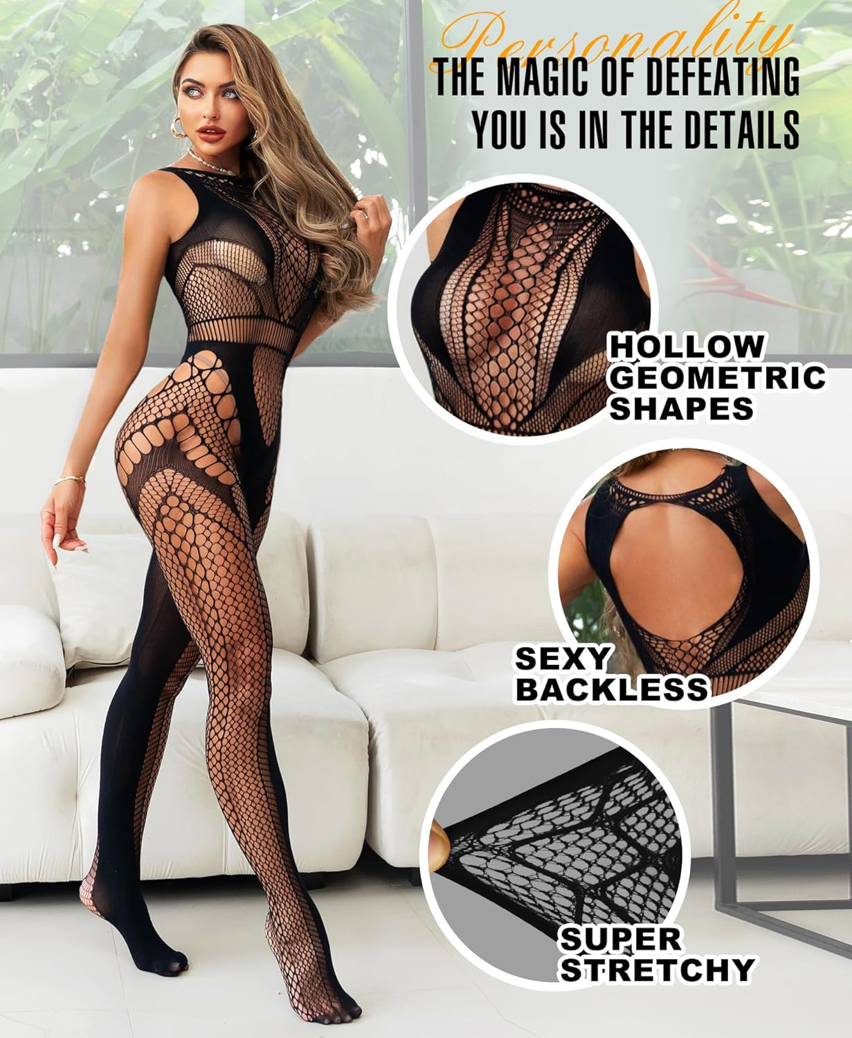 RSLOVE Sexy Lingerie Exotic Bodystocking - Fishnet Cut Out Lingerie Mesh Bodysuit One Piece Babydoll Rave Outfits image number 1