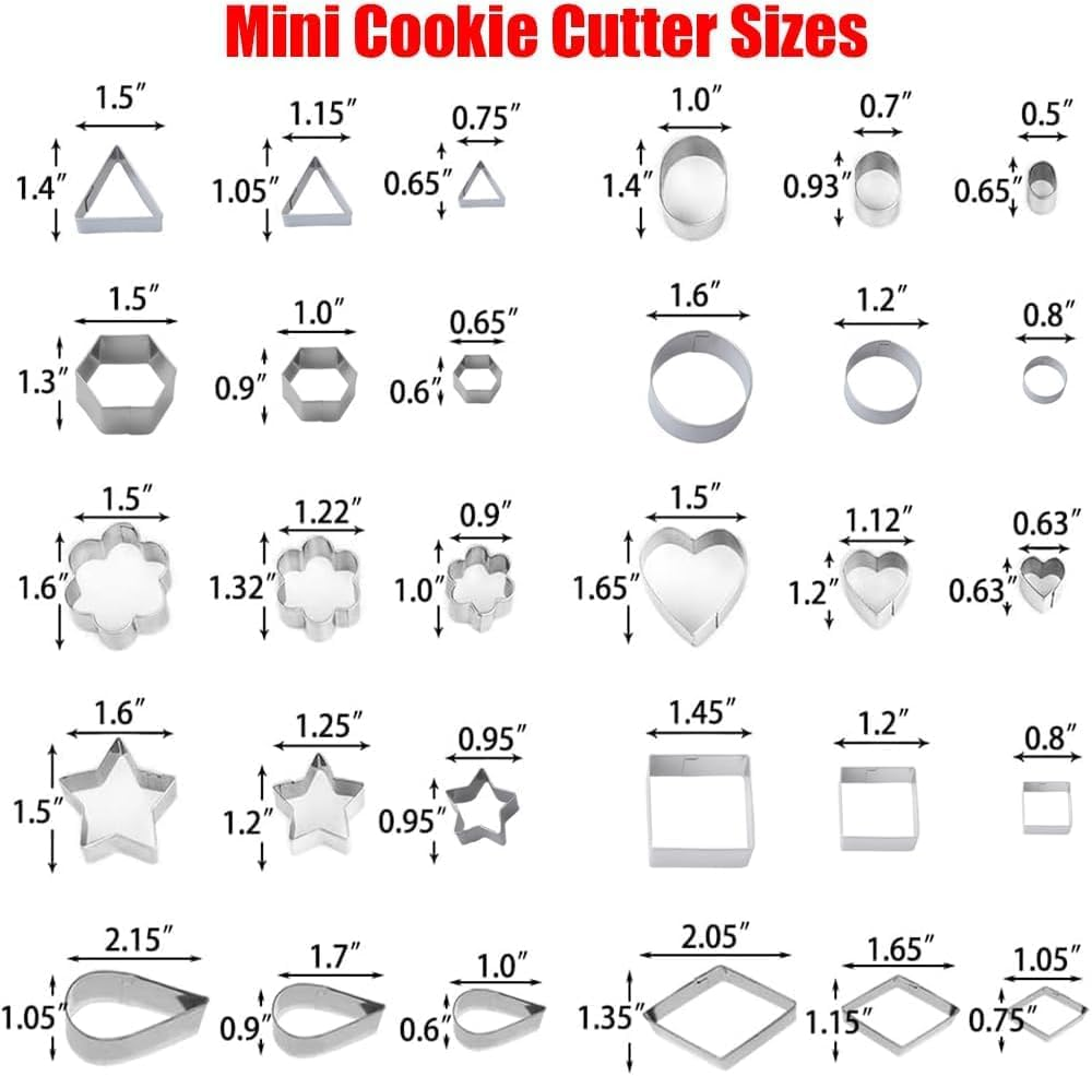 VJSSUJK 30Pcs Mini Cookie Cutters Set with Box, Small Stainless Steel Geometric & Fruit Shapes for Biscuit Baking & Polymer Clay Crafts