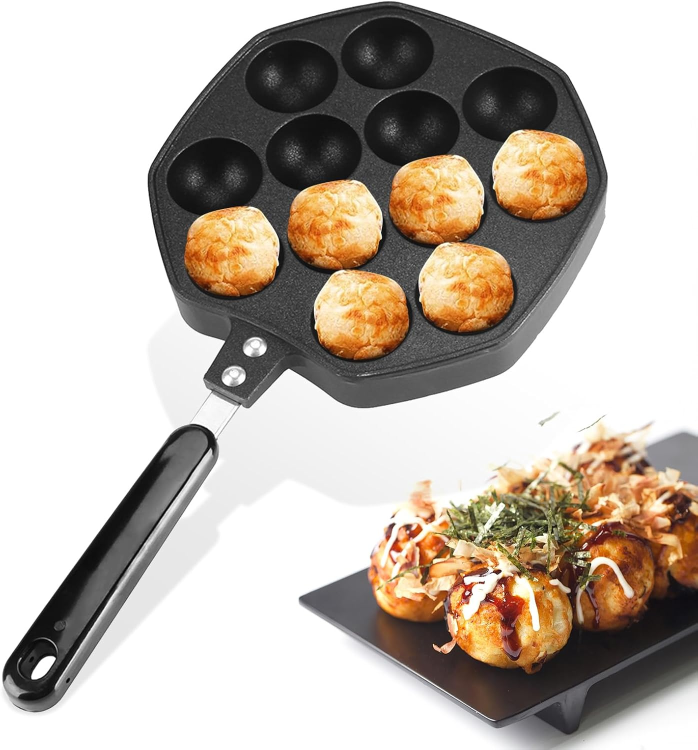Omabeta 1PCS 12 Cavities Takoyaki Grill Pan, 4 &times; 4Cm per Hole, Non Stick Aluminum Japanese Takoyaki Pan,Cooking Plate Grill Plate for Takoyaki Octopus image number 6