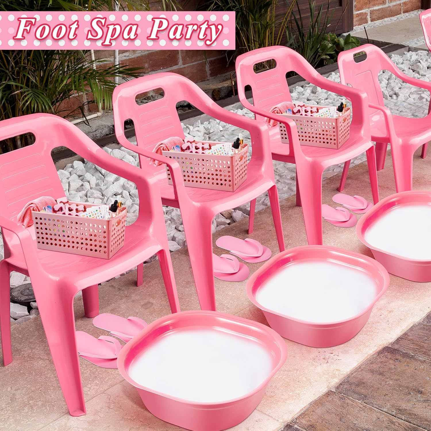 Mumufy 6 Sets Kids Foot Spa Kit for Girl Spa Party with Pink Washbasin Salon Towels Nail Kit for DIY Manicure and Pedicure Set with Foot Care for Sleepovers Slumber Party(Light Pink) image number 2