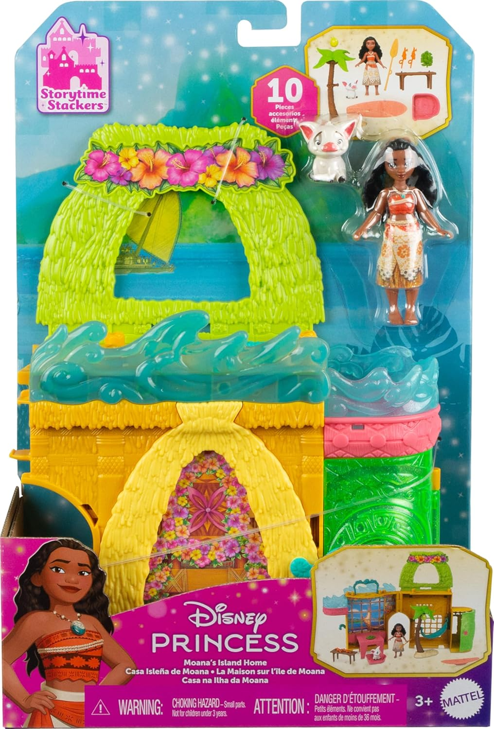 Mattel Disney Princess Toys, Moana Storytime Stackers Doll House with Moana Small Doll, 1 Animal Friend & 9 Accessories, Inspired by Disney Movie