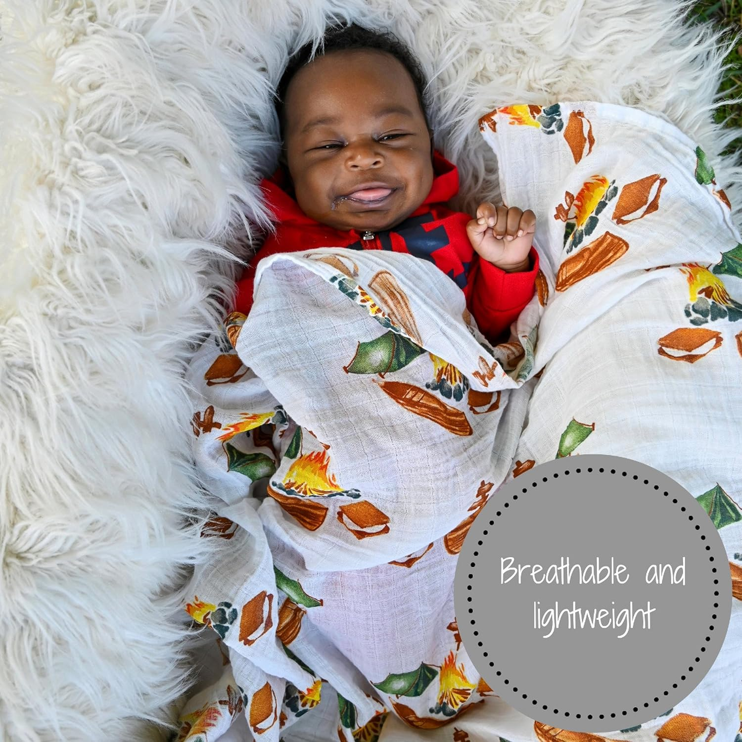 Lollybanks Swaddle Blanket | 100% Muslin Cotton | Newborn and Baby Nursery Essentials for Boys, Registry | Camp Theme Print