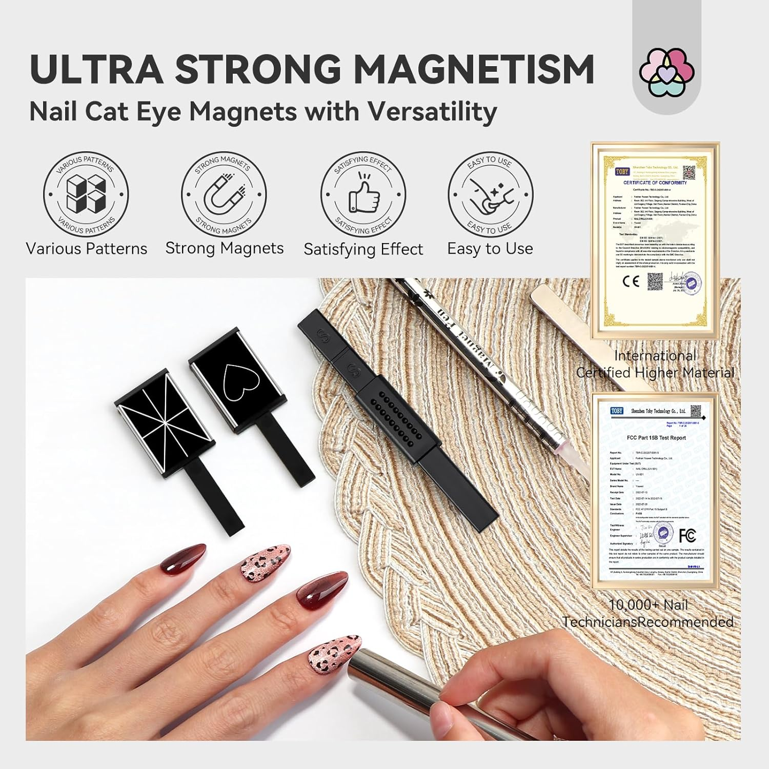 SAVILAND 6 PCS Cat Eye Magnet for Nails: Cat Eye Gel Nail Polish Magnet Multi-Functional Double-Head Nail Magnetic Wands Cat Eye Nail Magnets Sticks Heart Elongated Cylindrical Thickened Nail Art Tool image number 1