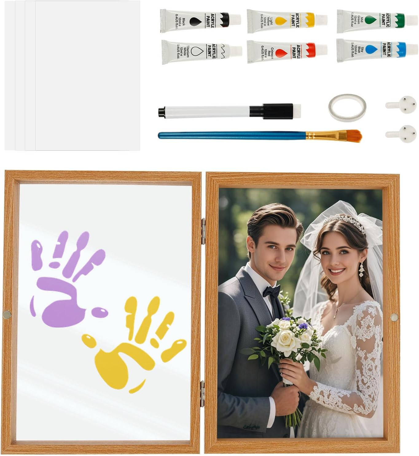 Family Handprint Kit，Diy Baby Hand and Footprint Kit, Significative DIY Craft Keepsake Frame, Memorable Hand Print Photo Frame for Parent Kid Home (White)