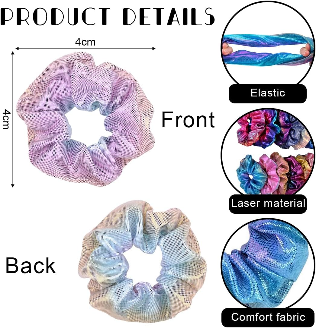 10 Hair Bobbles Girls Laser Dazzle Colour Scrunchies Velvet Hair Scrunchies Women'S Tie-Dye Hair Bands Girls Elastic Cable Bobbles Women'S Soft Hair Accessories
