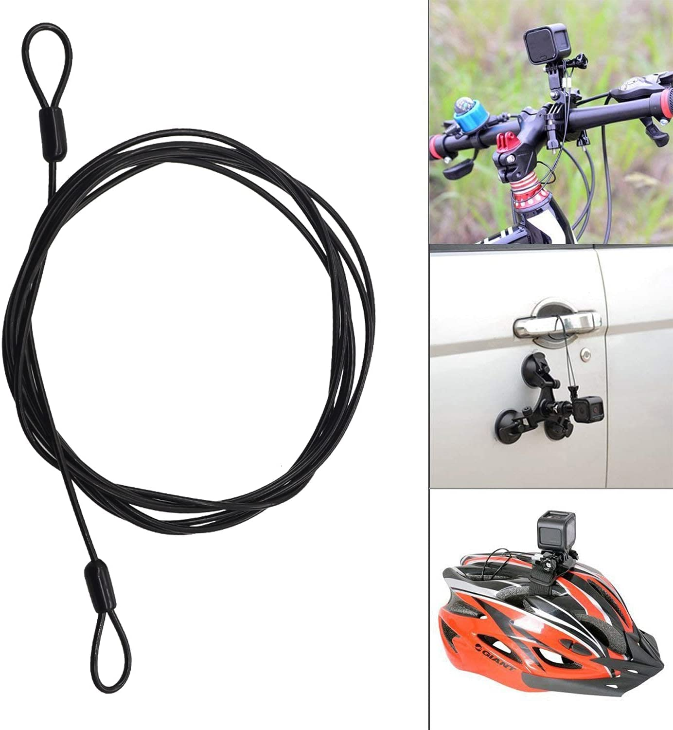 GOMRQING 3Mm 200Cm/6.6Ft Long Outdoor Travel Security Cable Lock, Braided Steel Coated Safety Cable Luggage Lock, Double Loop Lightweight (2 Pack) image number 4