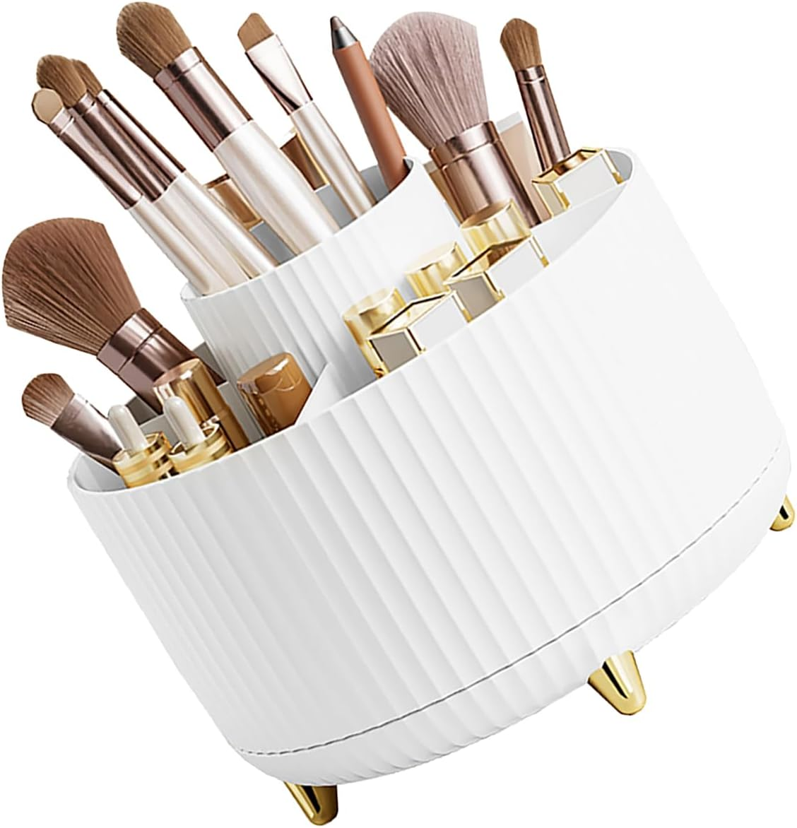 360&deg; Rotating Makeup Brush Holder Organizer - White Cosmetic Storage for Brushes, Nail Polish, Art Supplies - Countertop & Vanity Desktop Organizer image number 3
