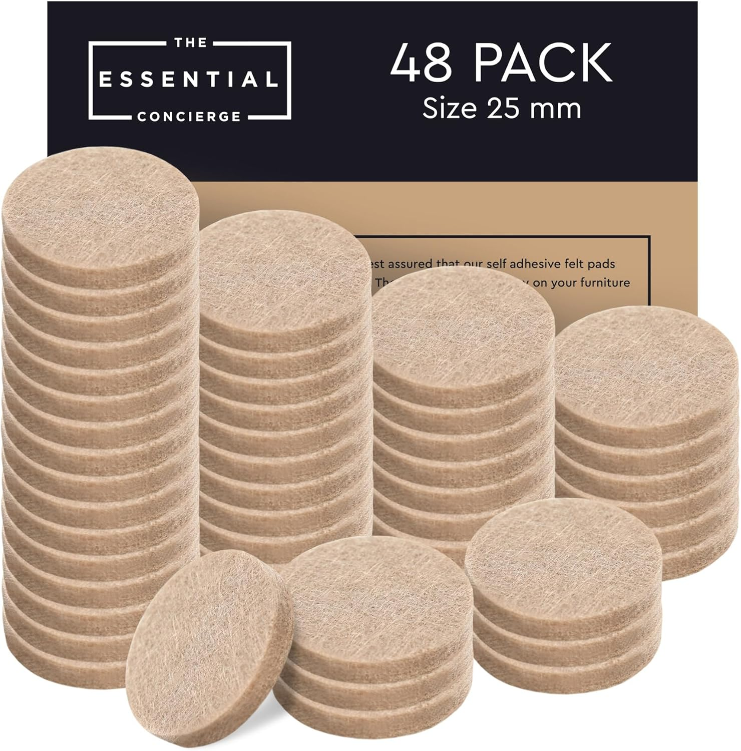 Felt Furniture Pads, 25 Mm round Floor Protectors for Furniture Legs, 48 Set of Felt Chair Leg Floor Protectors, Self Adhesive Felt Pads for Furniture Feet, Furniture Felt Pads for Hardwood Floors image number 1