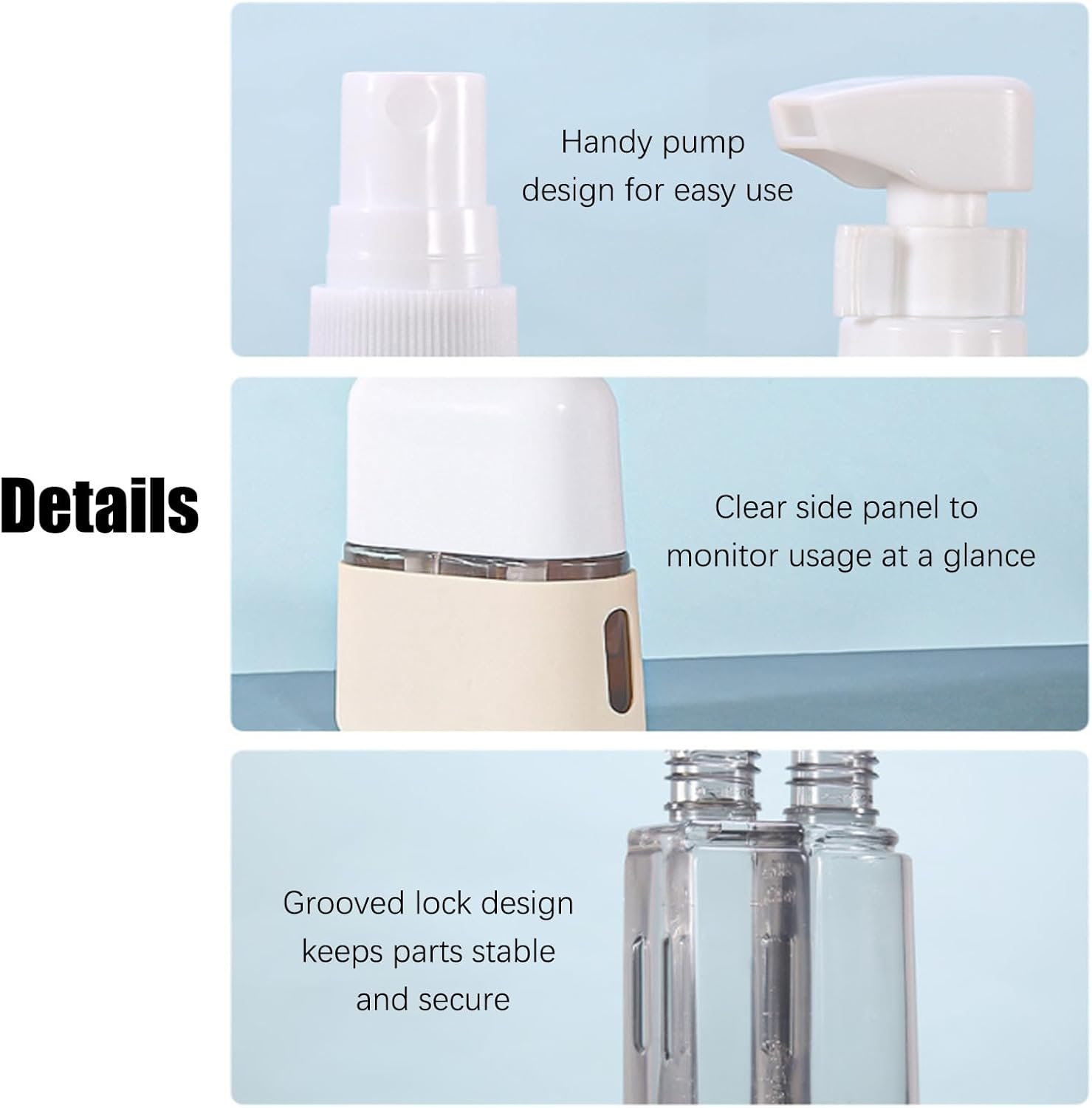 Mini Shampoo Dispenser Portable Travel Bottle Set, up to 4 in 1 Travel Pump Bottles Dispenser Bottles,Leak Proof Reusable Travel Bottles for Toiletries Refill, Shampoo Lotion Liquid (Gray, 2 in 1) image number 6