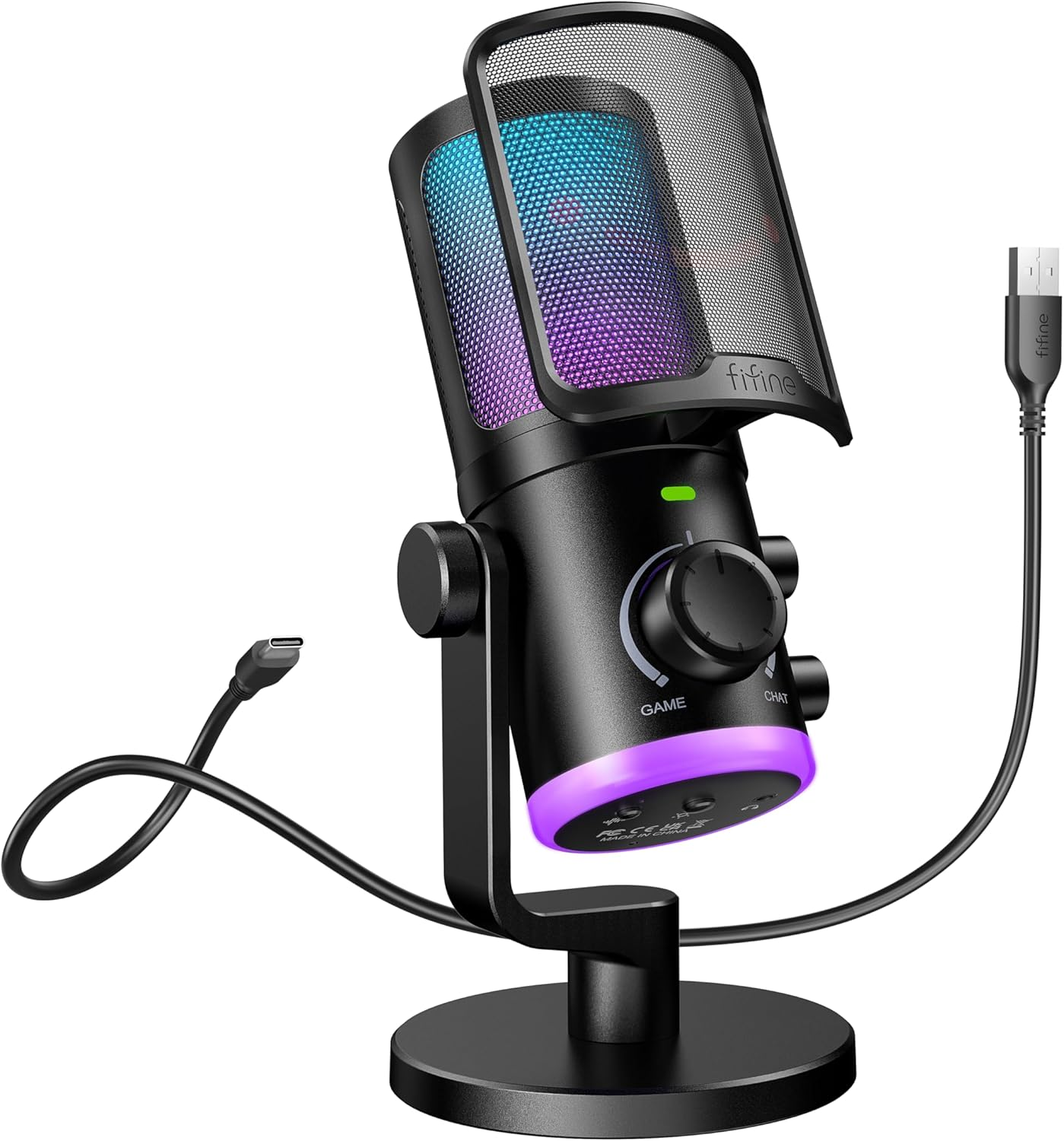 FIFINE Gaming PC Microphone, USB Streaming Microphone with Game Chat Balance, Computer Condenser Desktop RGB Mic with Mute Button, Noise Cancellation for Podcast/Twitch/Discord-Ampligame AM6 image number 3