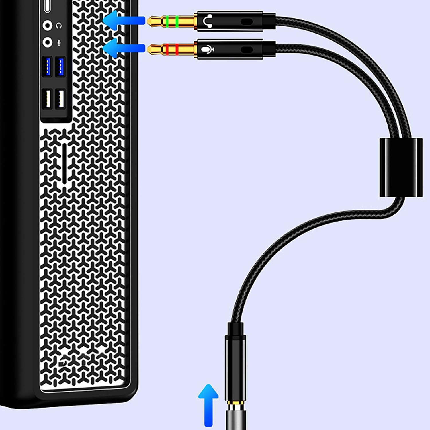 Tunghey 2Pack Headphone Splitter for Computer CTIA 3.5Mm TRRS Female to Dual TRS Male Mic Audio Jack Y Adapter Headset Splitter Cable for PC Laptop to Gaming Headset Black and White image number 3