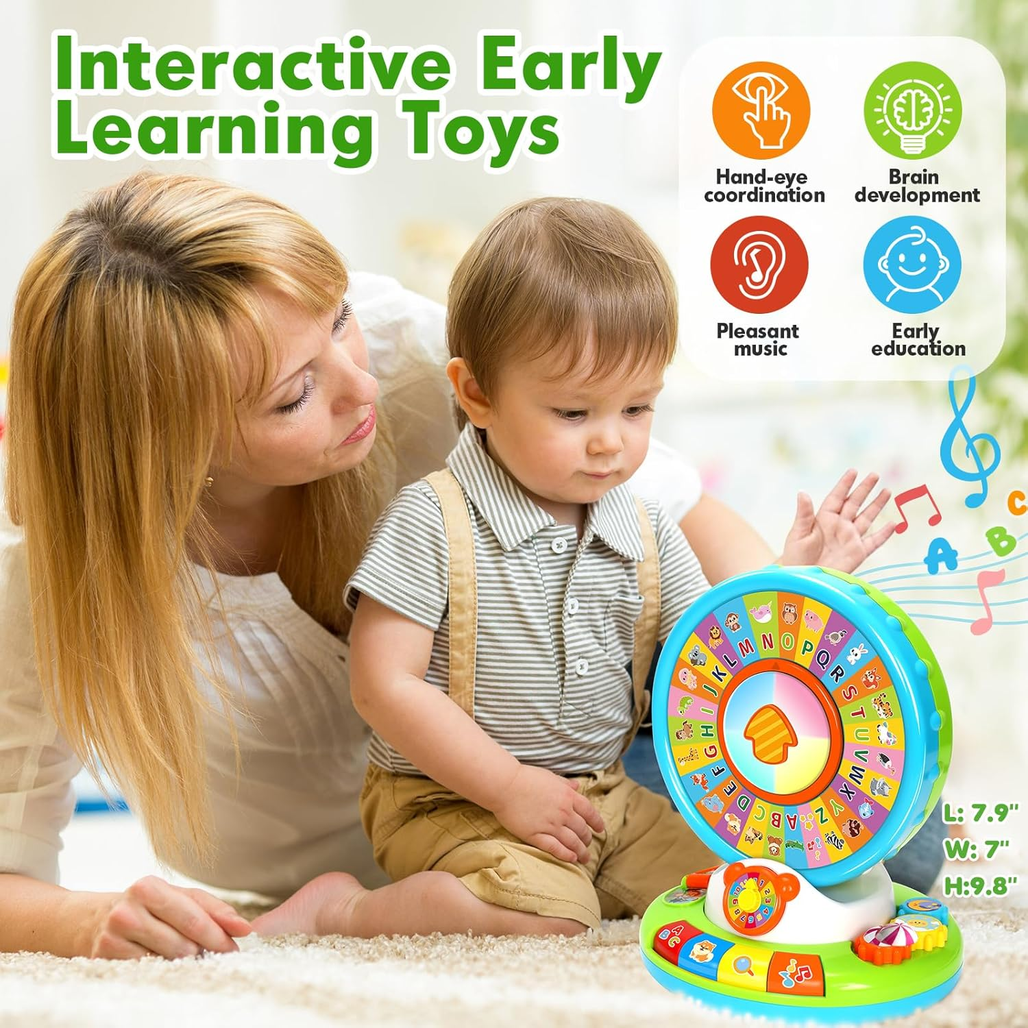 Toys for 1 2 3 Year Old Boy Girl, Musical Spin and Sing Alphabet Zoo, Learning Toys for Toddlers 1-3, Educational Interactive Toys, Christmas Birthday Baby Boys Girls Age 6-9-12-18 Months image number 6